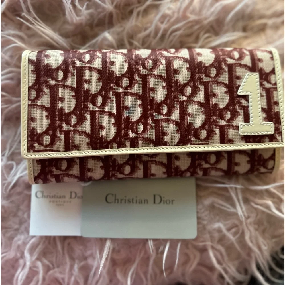 DIOR Trotter Canvas Leather Long Bifold Wallet Rogue Burgundy